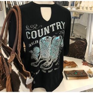 Country Darlin Boots Graphic Top Women's Darling Kick The Dust Up‎ Top Small New